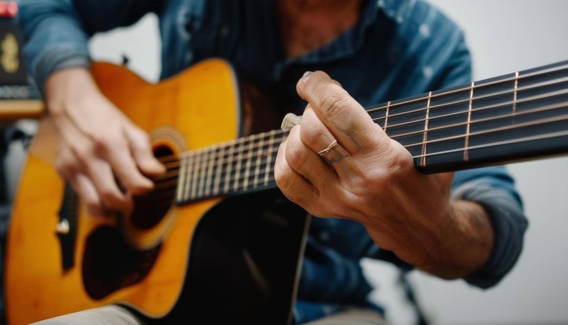 A skilled technician tuning a guitar